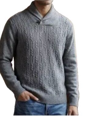 Ben Sherman Men's Gray Cable Knit Shawl Collar Sweater